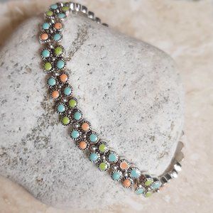 VTG Napier Pastel Enamel Delicate Silver Tone Bracelet